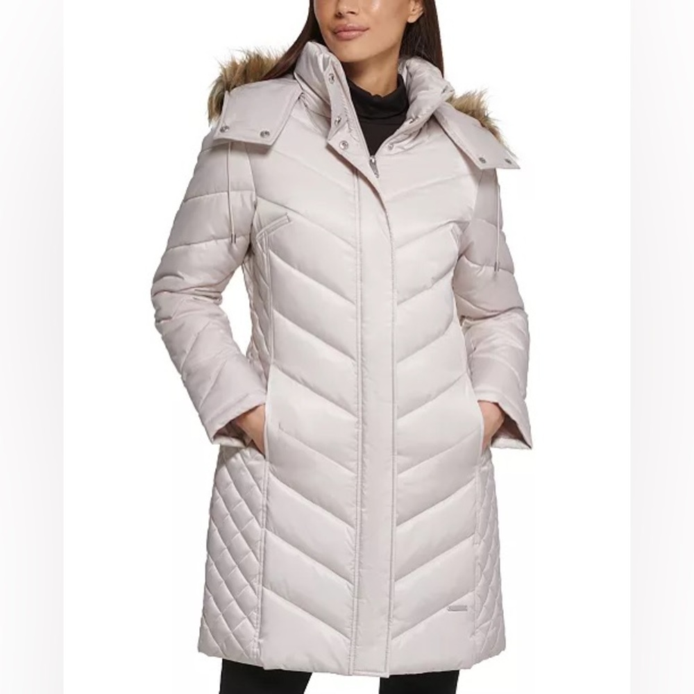 Women's Faux-Fur-Trim Hooded Puffer Coat in Birch by KENNETH COLE